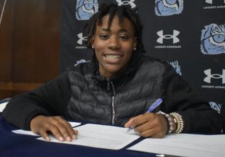 Alindria Dudley signed with Labette College in a March 29 ceremony at Camden County High School. (Andy Diffenderfer, Tribune & Georgian)