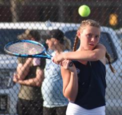 Ashlie Aldridge (pictured from a previous match) won in singles and doubles against Fernandina Beach. (Andy Diffenderfer, Tribune & Georgian)