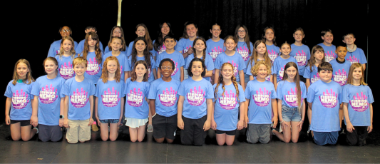 Cast members in “Finding Nemo Jr.” include, front row, from left, Abigail Henry, Evelyn Rose McKinney, Grayson Groth, Emily Hobbs, Jewel McIlrath, Jathan Simmons, Daniel Champeau, Scarlett Rain, Tristan Birt, Molly Day, Walker Brown and Britton Wise. Second Row: Harper Conrad, Quinn Leavy, Arabelle Duncan, Alice Mareck, Warren Udy, Taylor Day, Ivy Freeman, Zoey Marshall, Willow Swanson, Talitha Meyer and Liam Garrett. Third Row: Madison Watkins, Brantley Betchel, Bree Humphries, Karionna Samson, Emma Blair,