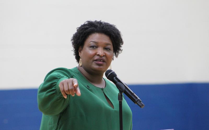 Georgia gubernatorial candidate Stacey Abrams speaks during a rally Tuesday evening in Kingsland. Abrams, a Democrat, is running to unseat incumbent Brian Kemp as governor.