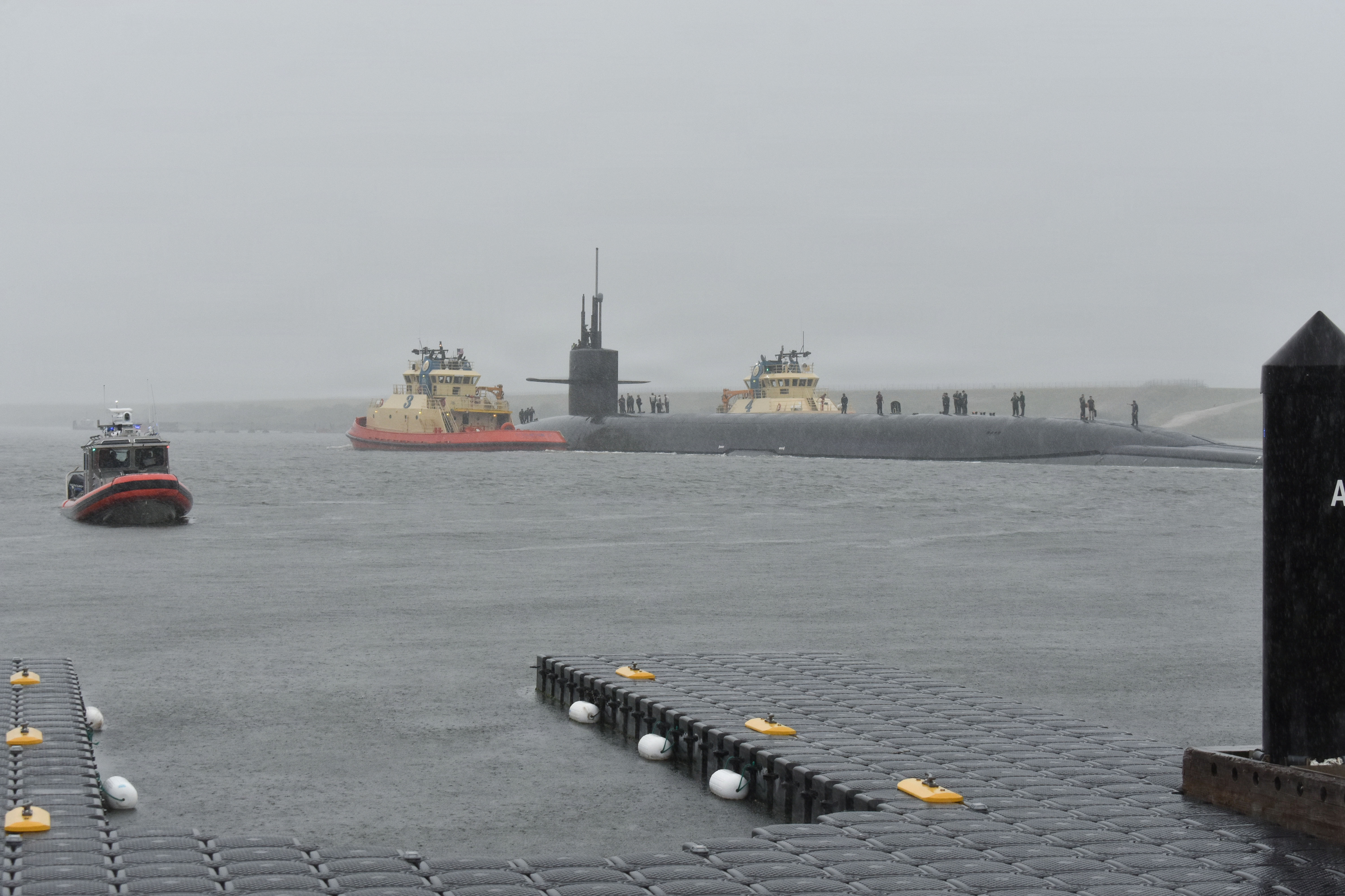 Ohio-class ballistic missile submarine USS Pennsylvania arrives Oct. 2 at Naval Submarine Base Kings Bay.  (U.S. Navy photo)