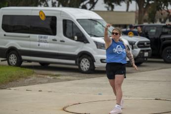 Lerch throws the discus May 10 during the 2026 Team Navy Training Camp at Naval Base Ventura County-Port Hueneme in California.