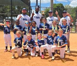 Camden County defeated Glynn County twice and Ware to win the Class A/B District 2 8-and-younger coach-pitch softball tournament in Wayrcoss last weekend. Camden advanced to the state tournament later this month in Dalton. (Submitted photo)