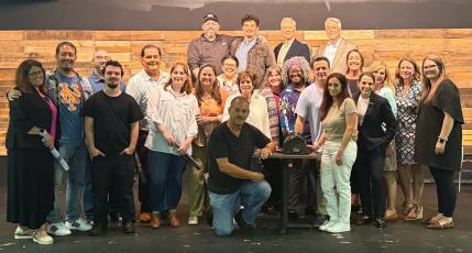 Retired New York City firefighter Mike Frey recently attended “Come From Away” during a weekend performance. Front row, from left, are Mike Riggio, Tania Frey and Rachel Kelsey. Second row: Ann Walsh, Johnny Mandt, Ross Kaufman, Damian Vallejos, Louis Vallejos, Katie Bullock, Renee LaCroix, Auryanna Dunlap, Linda Riggio, Rachel Wise, Ebony Hoggard, Frey, Lisa Allen Brooks, Annette Perry, Marci McCosh and Megan Kaufman. Back row: Steven Jones, Chance Davis, Erik Nesteruk and Ken Johnson.