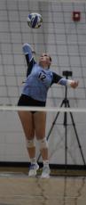 Finley Morris serves in a match last season. (Andy Diffenderfer, Tribune & Georgian)
