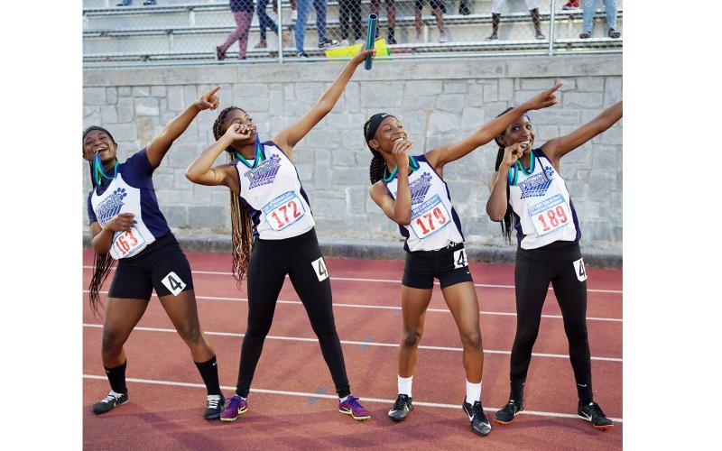 Talia Green, Uniah Mason, J'Mya Albertie and Briyonnah West won the 13-14 girls 4x100m relay and set a new state record that had stood for 21 years.