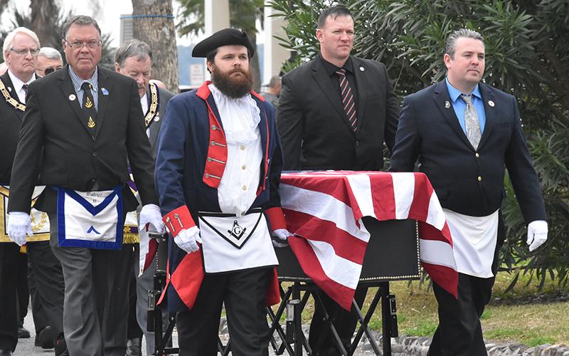 Last Saturday, The St. Marys Masonic Lodge No. 109 conducted a reenactment of George Washington’s memorial service from 1800, transporting a symbolic coffin from the St. Marys waterfront.
