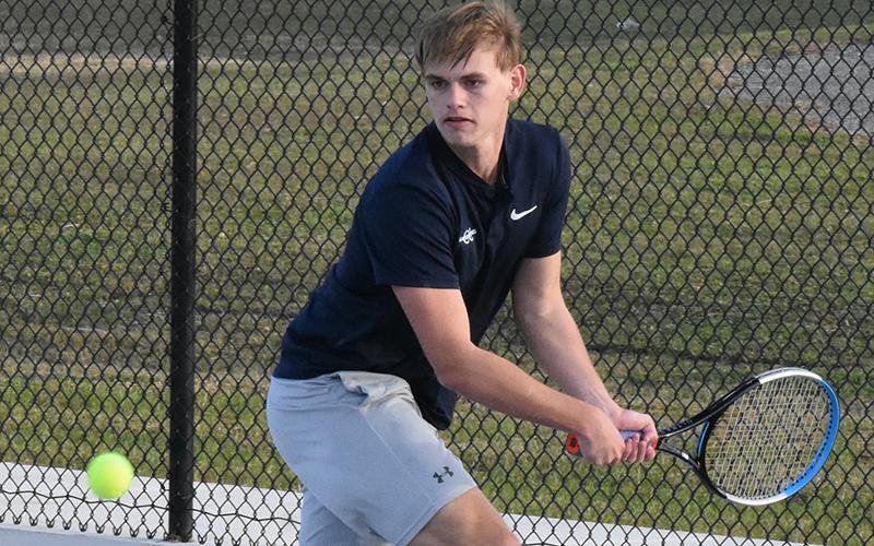 Ben Wright (pictured from earlier this season) rebounded from a set down Tuesday to win at No. 3 singles. (Andy Diffenderfer/Tribune &amp; Georgian)