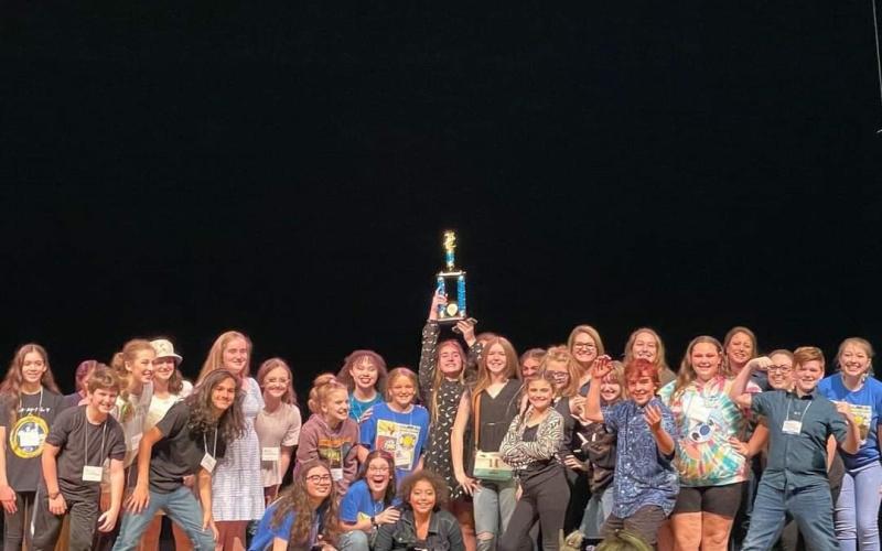 The cast and production team of “The SpongeBob Musical” Youth Edition accept their award at the Georgia Theatre Conference.
