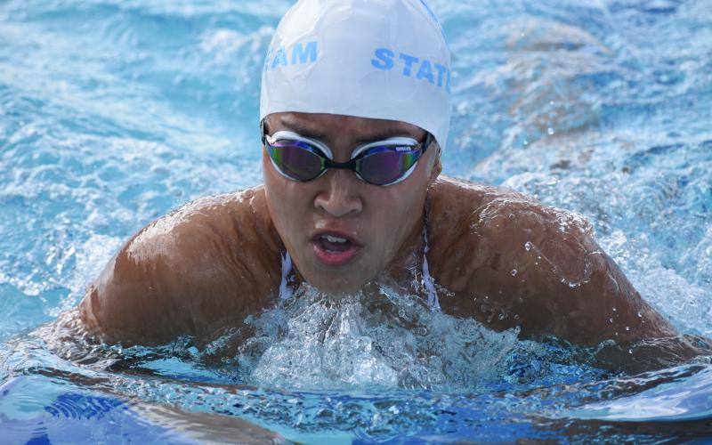 Mikayla Lokuta swims last Saturday at the Camden Community Recreation Center. (Andy Diffenderfer, Tribune &amp; Georgian)