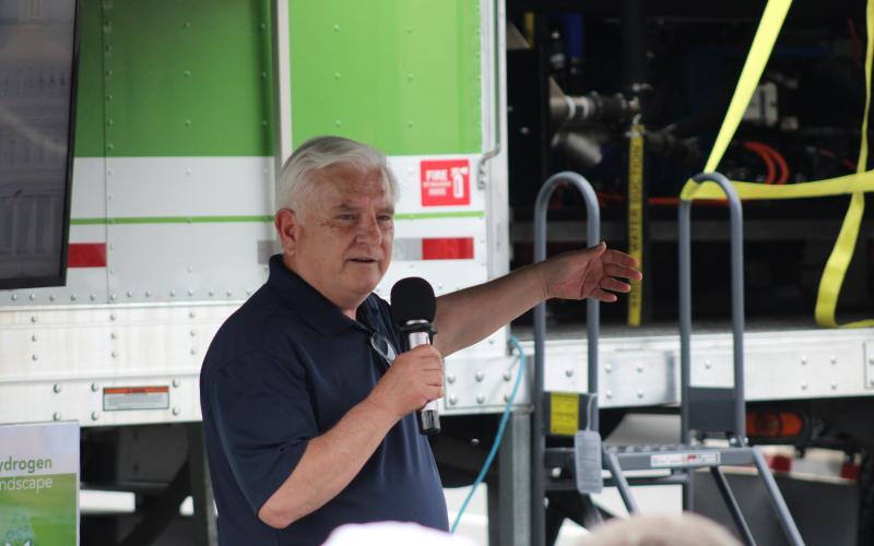 Georgia Department of Economic Development’s Center for Innovation for Energy Technology Director Costas Simoglou speaks during the Hydrogen Energy Road Show on Friday.