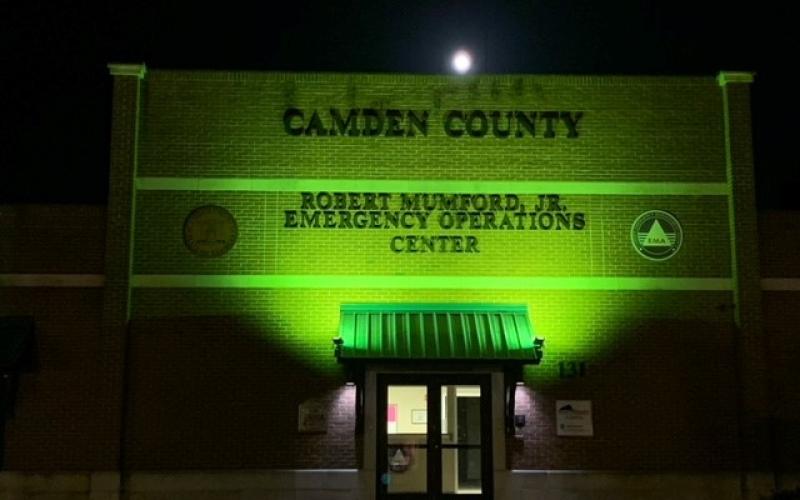 Camden County Emergency Operations Center is illuminated in green for Operation Green Light 2022.