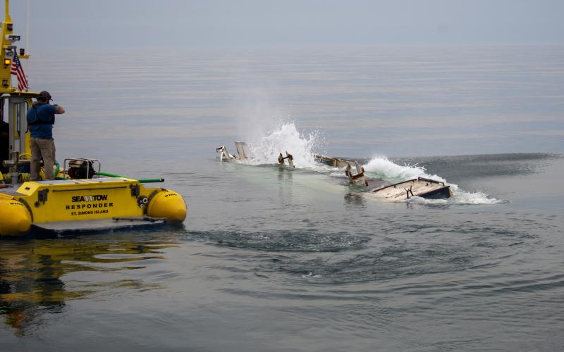 The 50-foot sailboat Guanahani Honey, donated by St. Marys Boat Services, is sunk in 49 feet of water at the CDH Reef, 16 miles east of Cumberland Island.