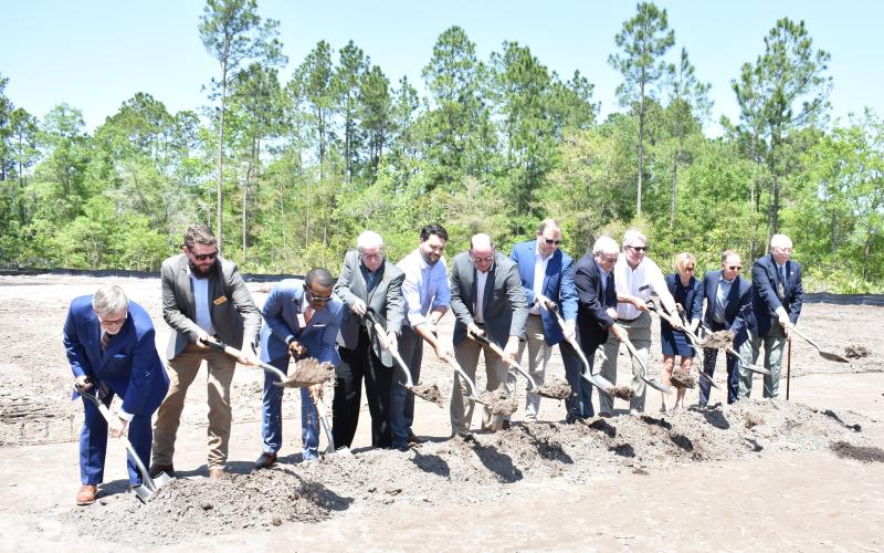 Participating in the ground-breaking event for the Camden County Department of Health’s new facility are, from left, Commissioners Martin Turner and Trevor Readdick, Coastal Health District’s Dr. Bonzo Reddick, Commissioner Jim Goodman, state Rep. Steven Sainz, commission chairman Ben Casey, Board of Health’s John Haigler, Commissioner Lannie Brant, state Sen. Mike Hodges, Board of Health’s Erin McDill, B. James Construction’s Brian James and Board of Health member and St. Marys Mayor John Morrissey.