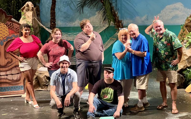 St. Marys Little Theatre will perform “Gilligan’s Island: The Musical” in October. Front row, from left, are Brandon Herron and Travis Landon. Back row: Eden George, Heike Priest, Keven McCanney, Susan Langenbahn, Allen Langenbahn and David Wyttenbach.
