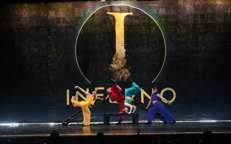 Kendall Lee, Alyssa O’Hara, Eva Finn and Tinsley Griffis participate in a dance routine during the Inferno dance competition in Charleston, S.C.