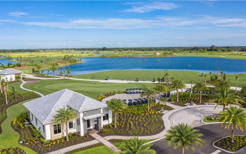 An artist rendering provided by Taylor Morrison shows the planned pro shop and aqua driving range that will be featured at the new Esplanade golf course. The golf course is part of a planned 1,300-home community.