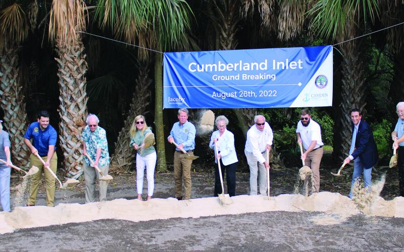 Business and community leaders – plus Gov. Brian Kemp – break ground on the new Cumberland Inlet eco-tourism development.