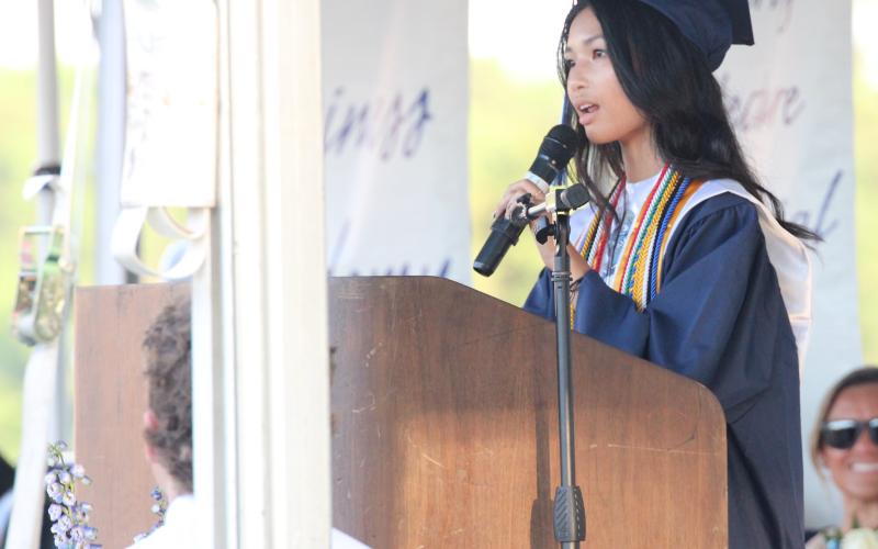 Camden County High School’s Student Council President Maikayla Huynh speaks Friday night during the school’s graduation.