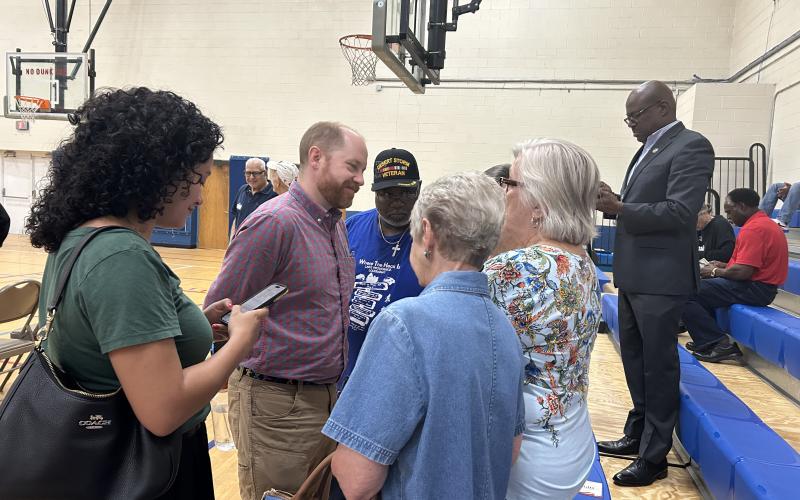 Democratic Party of Georgia Chairman Charlie Bailey spoke Saturday to about 100 Democrats during a town hall meeting at the Camden County Public Service Authority Community Recreation Center.