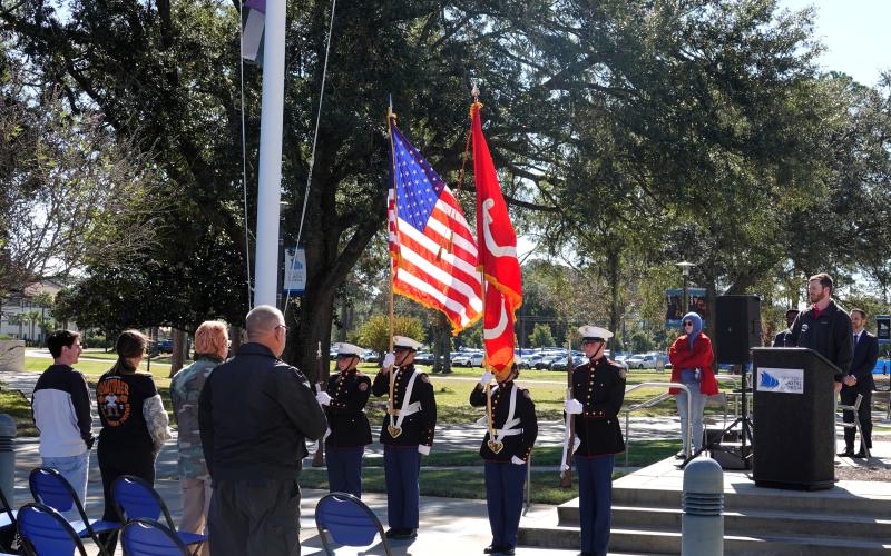 The Veterans Academic Learning Opportunities and Resources (VALOR) student organization hosted its annual Veterans Day Ceremony in November at the flagpole on the college’s Brunswick campus.
