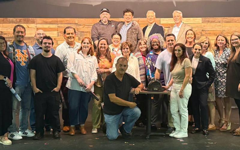 Retired New York City firefighter Mike Frey recently attended “Come From Away” during a weekend performance. Front row, from left, are Mike Riggio, Tania Frey and Rachel Kelsey. Second row: Ann Walsh, Johnny Mandt, Ross Kaufman, Damian Vallejos, Louis Vallejos, Katie Bullock, Renee LaCroix, Auryanna Dunlap, Linda Riggio, Rachel Wise, Ebony Hoggard, Frey, Lisa Allen Brooks, Annette Perry, Marci McCosh and Megan Kaufman. Back row: Steven Jones, Chance Davis, Erik Nesteruk and Ken Johnson.