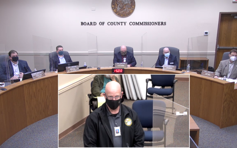 Nassau County Emergency Management Director Greg Foster speaks to the Nassau County Board of County Commissioners during a special meeting Wednesday.