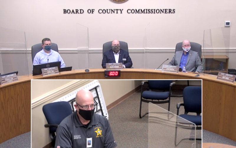 Nassau County Emergency Management Director Greg Foster addresses the Nassau County Board of County Commissioners meeting Monday. GARY D. MORGAN/FOR THE NEWS-LEADER