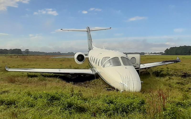A charter plane came to rest Sunday in a field at the Fernandina Beach Municipal Airport after running off a runway. The cause of the incident has not been determined, but the Federal Aviation Administration is investigating. CITY OF FERNANDINA BEACH/SPECIAL