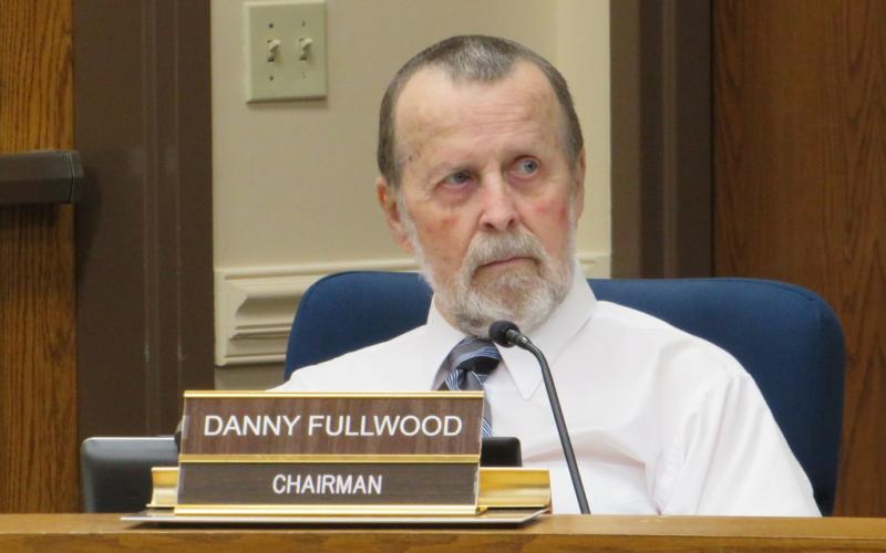 The Ocean Highway and Port Authority met Thursday in the James S. Page Governmental Complex in Yulee. Although masks are required to be worn in all county buildings, Chairman Danny Fullwood, shown, OHPA’s attorney, administrative manager and the other four commissioners were not wearing masks, although Commissioner Miriam Hill did put a face covering on for part of the meeting. JULIA ROBERTS/NEWS-LEADER