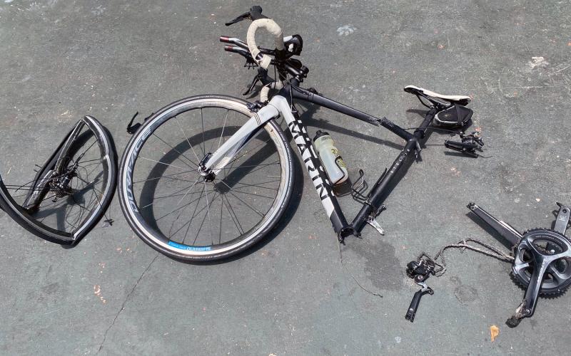 Mike Alessi suffered injuries after he was struck by a pickup truck on U.S. 1 South near Ship Inn July 10. His bicycle broke in half on impact. The driver did not stop.