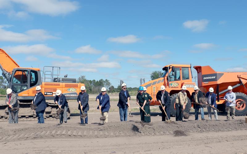 Nassau County officials, including fire-rescue and sheriff’s office officials, join together Monday afternoon to break ground at the site of a new pistol and rifle range that will eventually be part of a public safety training complex, which will include training areas for fire-rescue, tactical courses and more.