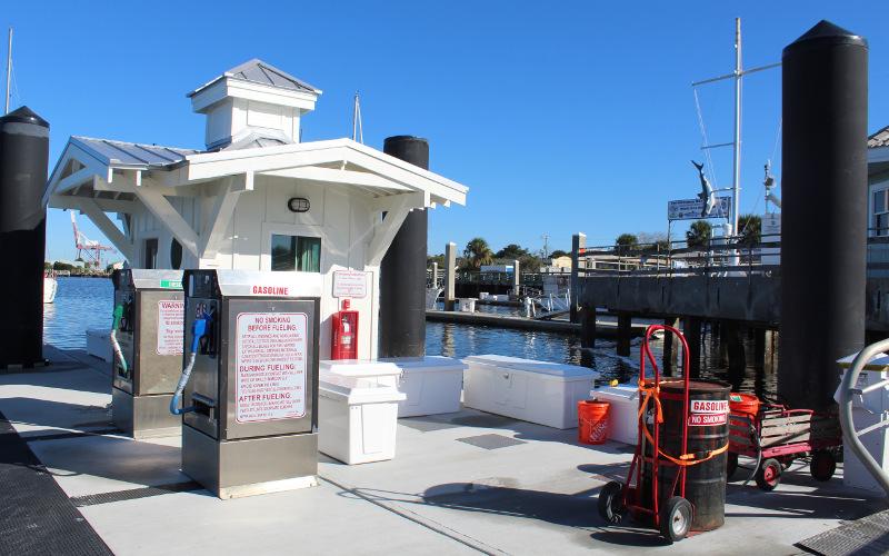 The fuel dock at the Fernandina Harbor Marina has not been operable since Hurricane Matthew damaged the marina in 2016. Taylor Fitzsimmons, the marina’s new manager, hopes fuel will be available to boaters in February as Marina Utilities continues working on repairs to the dock. JULIA ROBERTS/NEWS-LEADER