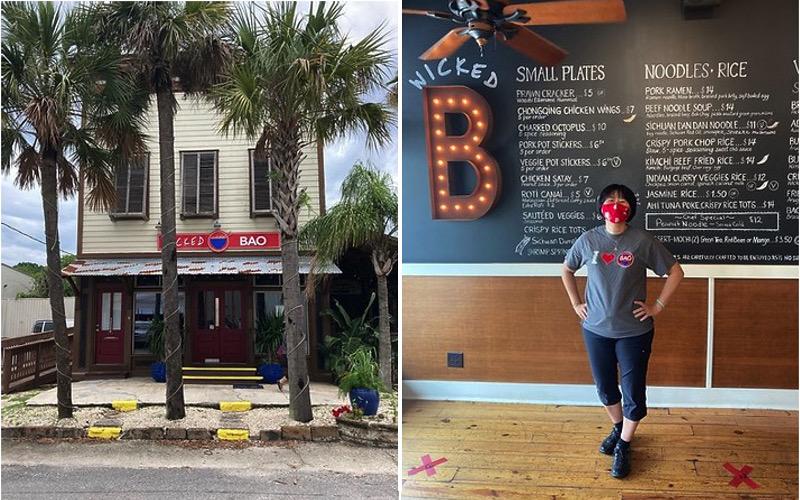 The front of the Wicked Bao building, which has a colorful past. Natalie Wu poses in front of her blackboard menu. DILLON BASSE/FOR THE NEWS-LEADER