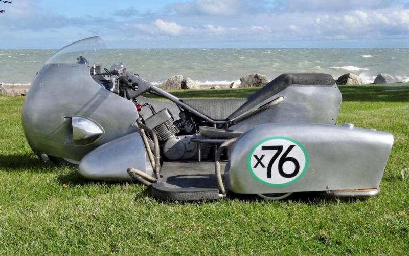 How’s this for rare, fast and eccentric? The Devlin 428 was built in 2013 to pre-1978 road racing class specifications. The engine is based on a 1976 Yamaha RD400 two-stroke that has been modified to produce 67 horsepower. The frame is 4130 chromoly, and the bodywork is rolled and hammered aluminum fabricated entirely by the designer, Devlin Hunt.