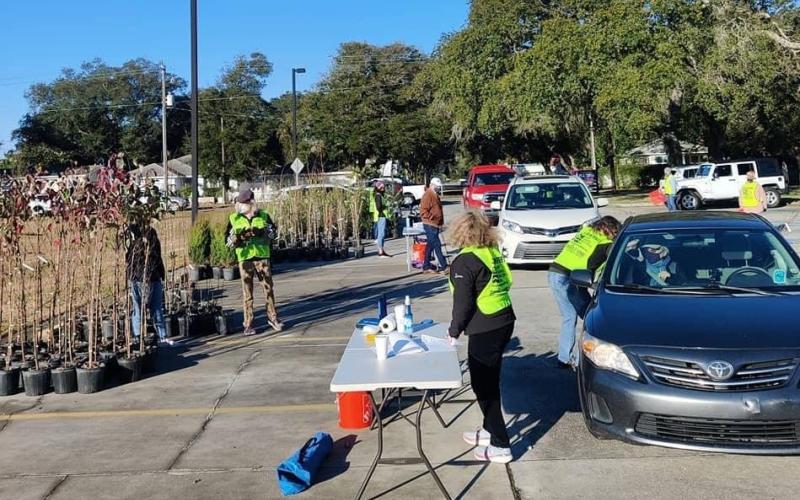 Volunteers help with the Keep Nassau Beautiful Florida Arbor Day Free Tree drive-thru.