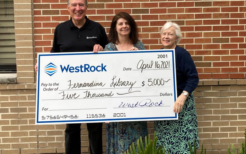 The Friends of the Fernandina Beach Library received a $5,000 donation from WestRock on April 19 that will enhance and assist with the maintenance of the Fernandina Branch Library’s technology center.   Community members of all ages use the library and the available technology for a variety of reasons. These include processing employment and scholarship applications, submitting financial aid  forms, gaining access to educational, research and testing resources, as well as hobbies and personal interest pursu