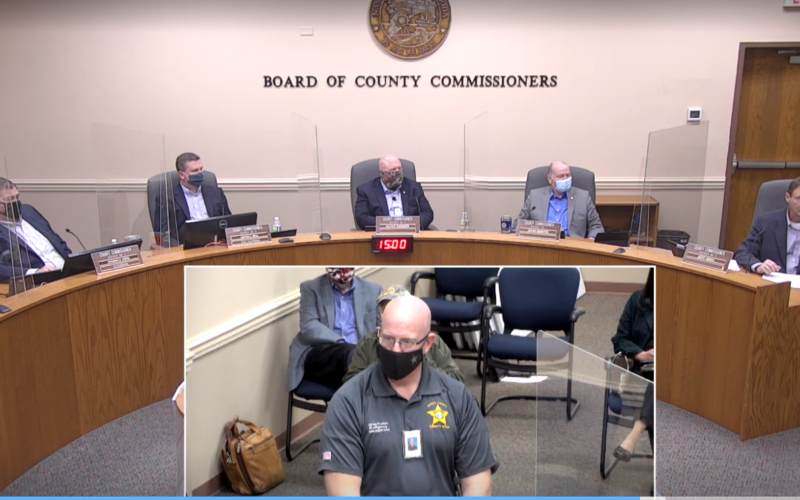 Nassau County Director of Emergency Management Greg Foster speaks with the Nassau County commissioners during a meeting Monday.