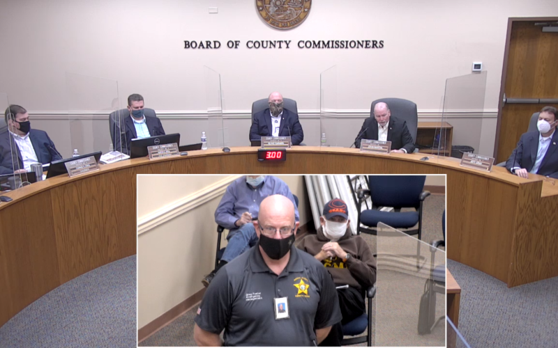 Nassau County Emergency Management Director Greg Foster speaks to the Nassau County Board of County Commissioners on Thursday morning.