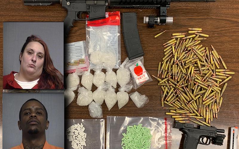 Gay's and Broderway's mugshots along with the drugs and guns displayed by the Nassau County Sheriff's Office. NCSO