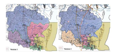 Proposed redistricting maps, versions 1 and 2