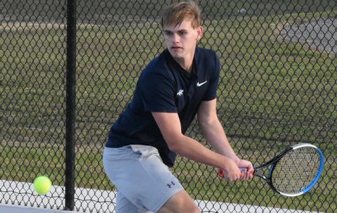 Ben Wright (pictured from earlier this season) rebounded from a set down Tuesday to win at No. 3 singles. (Andy Diffenderfer/Tribune & Georgian)