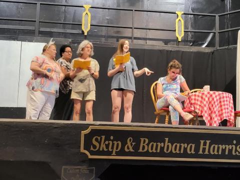 Susan Langenbahn, Brandi Champeau, Tammy Bradley, Kirstin Zipprich and Debra Parsons rehearse for “Southern Fried Funeral.”
