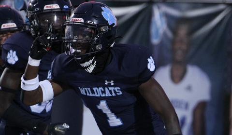 Shamarion Gibbs blocked a first-quarter punt and recovered it for a touchdown to ignite the Wildcats’ homecoming romp over Somerset Academy last Friday night. (Scott J. Bryan, Tribune & Georgian)