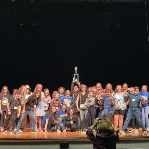 The cast and production team of “The SpongeBob Musical” Youth Edition accept their award at the Georgia Theatre Conference.