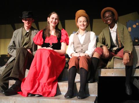 Jonathan Foreman (Fagin), from left, Lillie Reihing (Nancy), Aili Johnson (Oliver) and Sinaia’ Williams (The Artful Dodger) star in the Camden County High School Fine Arts Department’s weekend showing of “Oliver.”
