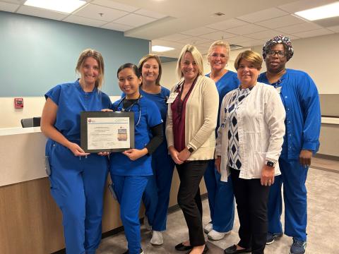 Southeast Georgia Health System was recently honored for its high-quality stroke care. Front row, from left, are registered nurses Grace Boughton and Ericka Pagote, Stroke Coordinator Cynthia Gahm and Patient Care Services Director Jan Jones. Back row: Registered nurse Tiffany Crews, Patient Care Services Manager Shelly McKinney and licensed practical nurse Cynthia Kareem.