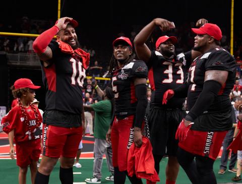 Former Wildcat Anthony Johnson (18) scored a touchdown in the National Arena League championship game last Saturday. (Submitted by Jacksonville Sharks)
