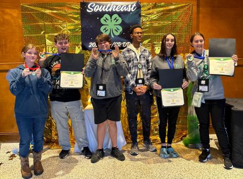Camden County 4-H’ers, from left, Emma Kolb, Gavin Greene, Oliver Guynes, Xavien Gray, Madison McDonald and Megan McDonald recently competed in the District Project Achievement competition.