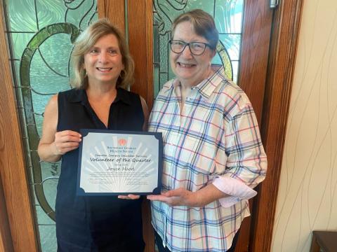 Submitted photos Southeast Georgia Health System’s Camden Campus winter Volunteer of the Quarter was Beverley Spaeth, left. With Spaeth is Camden Campus Volunteer Services President Kathleen Worthing.
